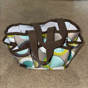 Thirty-One Mini Utility Tote Caddy Organizer Minty Chip Circles w/ handles
